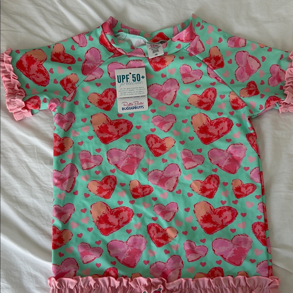Ruffle Butts Heart Print Rash Guard